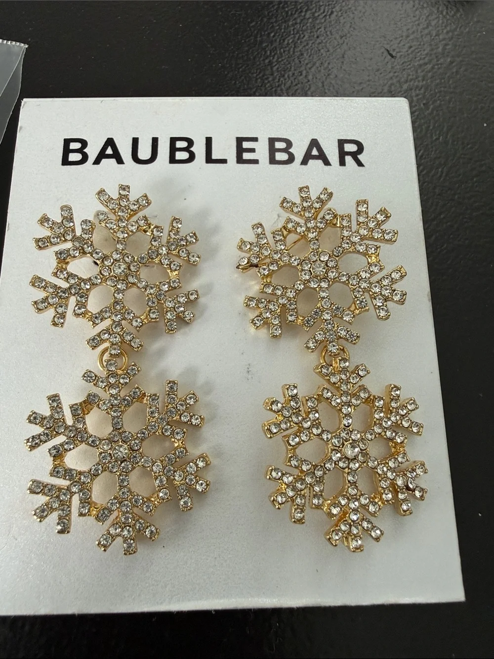 Baublebar NWOT Freeze The Day Rhinestone Gold Snowflake Earrings